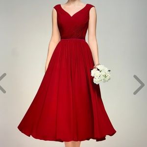 A-line V-Neck Tea-Length Chiffon Bridesmaid Dress